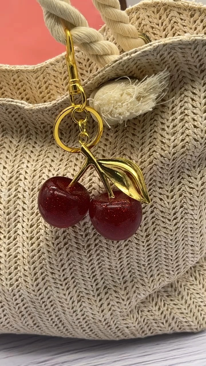 Glitter Plastic Cherry Keychain for Bag 1