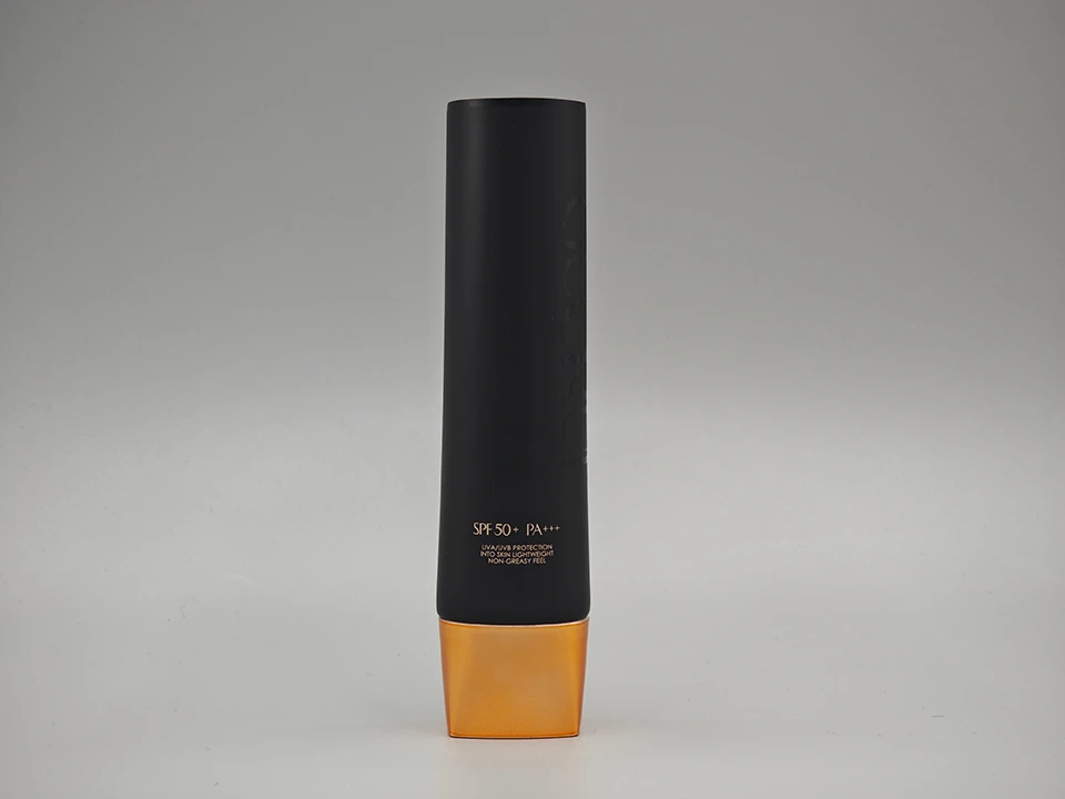 Black Matte Sunscreen Tube Gold Flat Twist Cap SPF Packaging 1