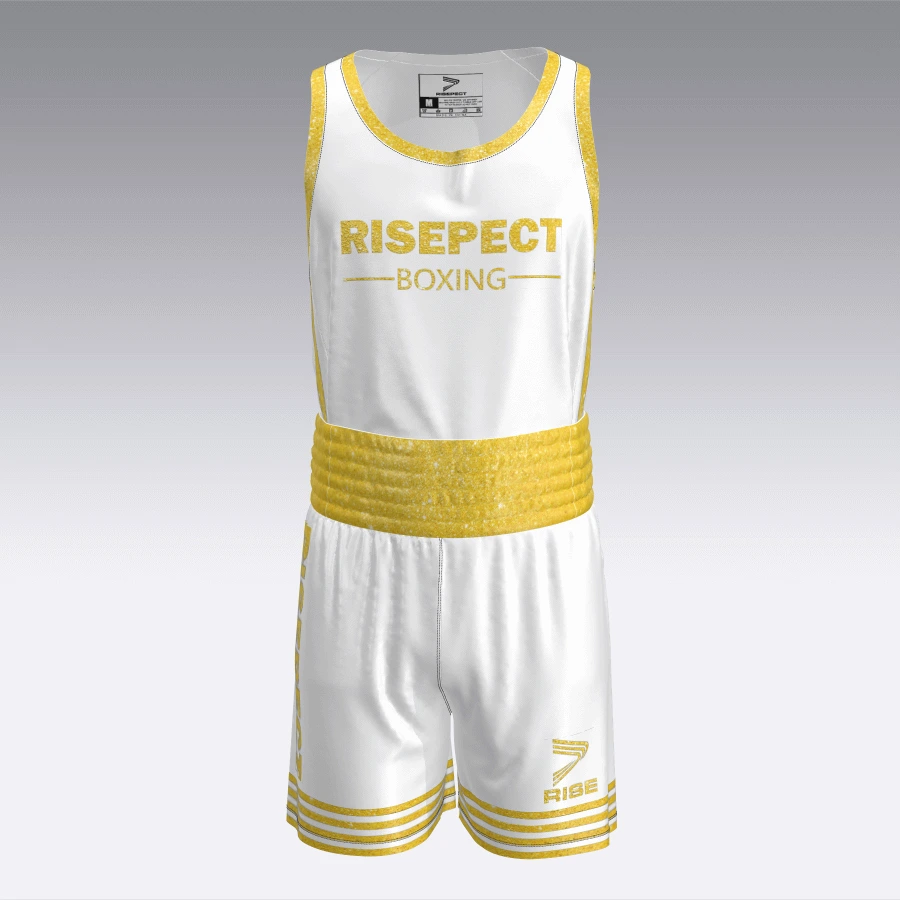 Gold Trim Boxing Suit Elegant Top and Shorts Uniform Boxing Set 1