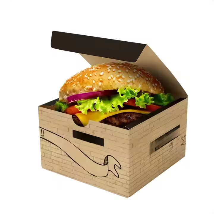 Customized logo Biodegradable Fast Food Takeaway Burger Paper Box Oil Resistant Paper Box 7