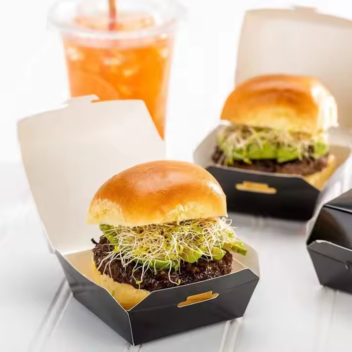 Customized Hamburger Box Printing Disposable Fast Food Grade Kraft Paper Packaging Container with Outer Paper 4