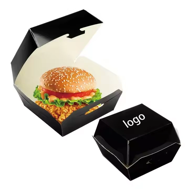 Customized Hamburger Box Printing Disposable Fast Food Grade Kraft Paper Packaging Container with Outer Paper 1