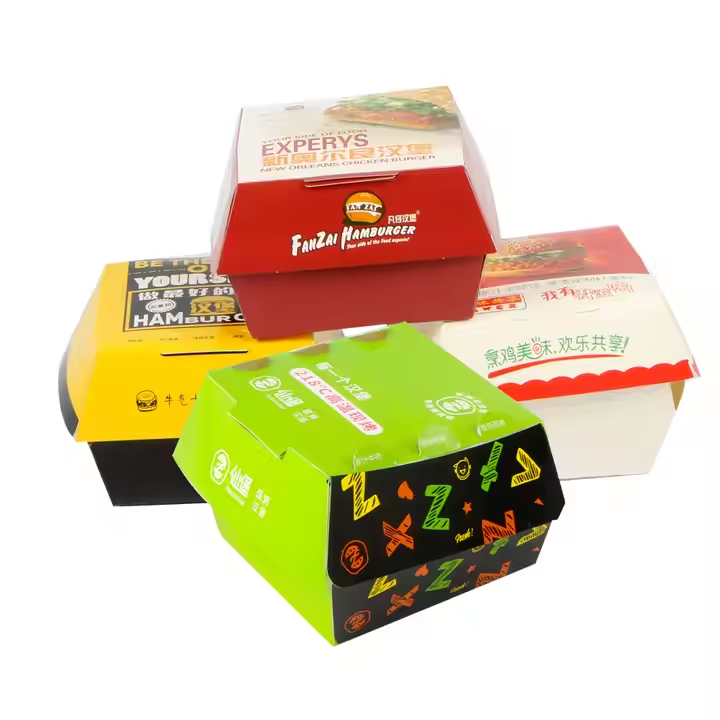 Customized Hamburger Box Printing Disposable Fast Food Grade Kraft Paper Packaging Container with Outer Paper 6
