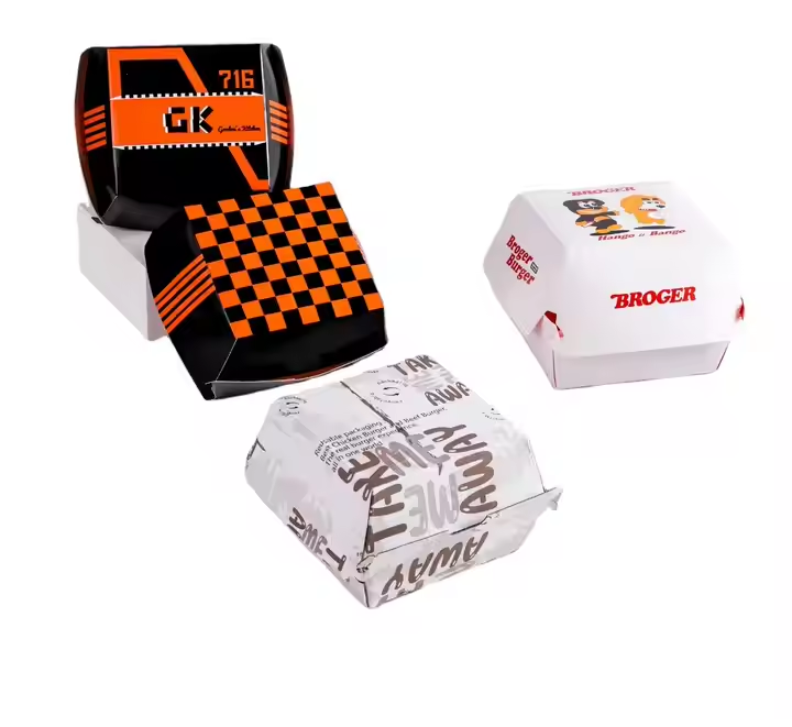 Custom Recyclable Kraft Burger Box  Wholesale Takeaway Multi Food Packaging 6