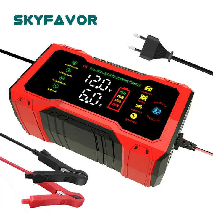 New Universal Motorcycle Car Battery Charger 12V 6A Voltage and Current Dual Display Automatic 12V Lead Acid Battery Charger 1