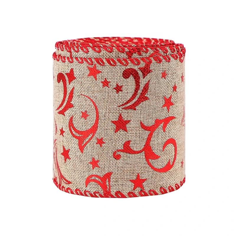 MSD Burlap Ribbon Factory Star Pattern Printed on Burlap Ribbon Christmas Ribbon on Sale 1