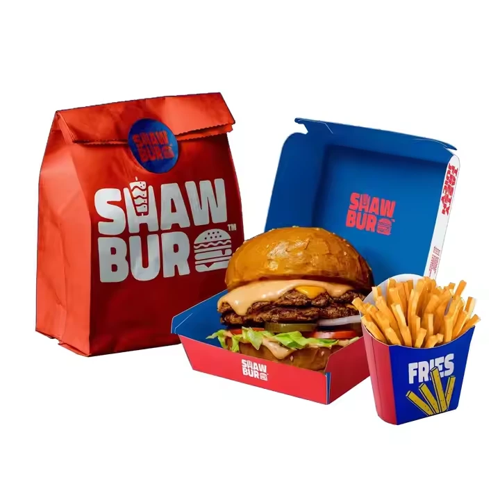 Custom Printed Kraft Burger Box  Chip Holder  Eco-Friendly Fast Food Packaging 1
