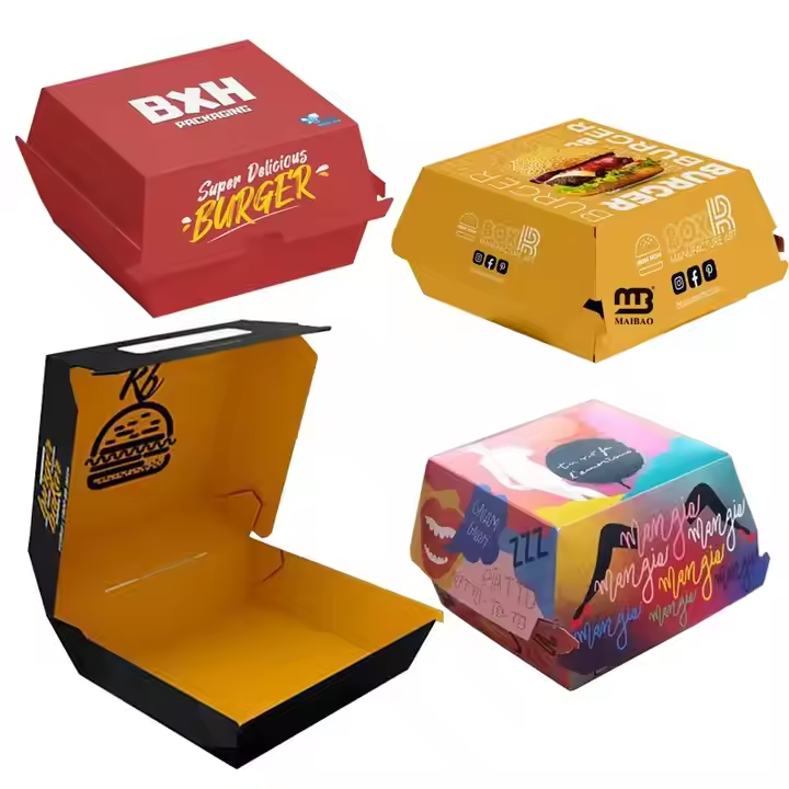 Custom Printed Kraft Burger Box  Chip Holder  Eco-Friendly Fast Food Packaging 5