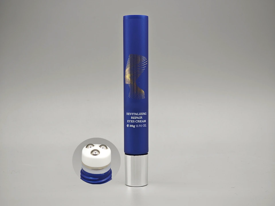 3-Roller Eye Cream Tube Blue Gold Foil Round Massage Packaging 1