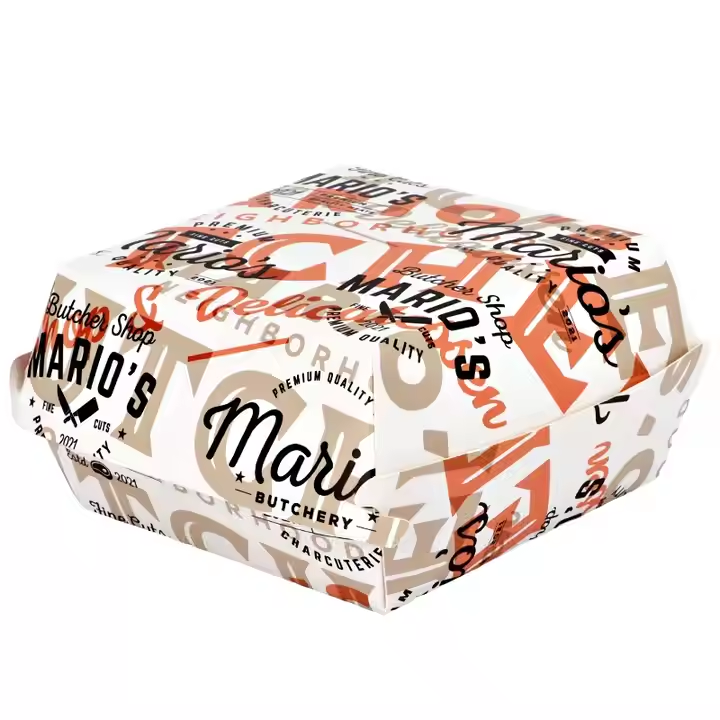 Custom Printed Logo Recyclable Burger Box Disposable Fast Food Takeaway 4