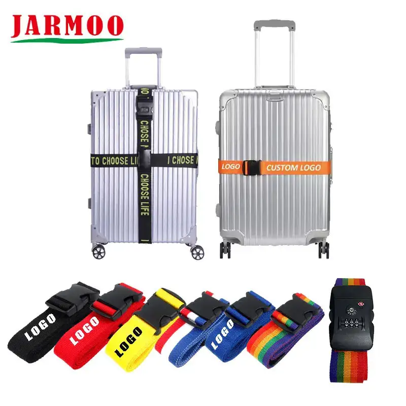 Custom Logo Printed Adjustable Fabric Belt Luggage Strap with Lock 1
