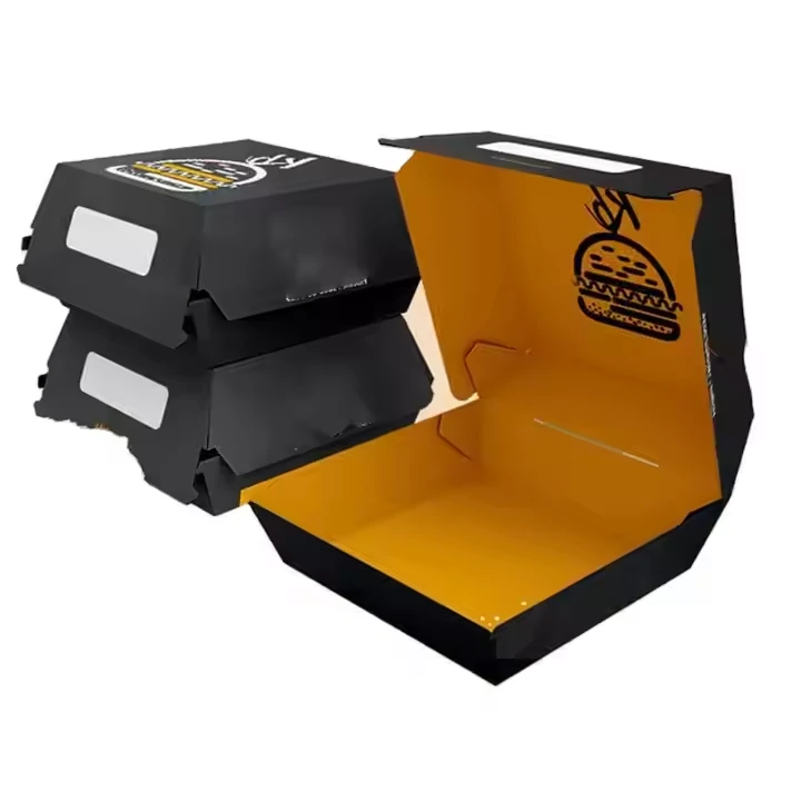 Wholesale Custom Biodegradable Kraft Burger Box Disposable Takeaway Packaging 1
