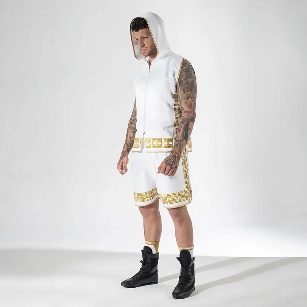 Gold Hooded Boxing Suit Top with Hood and Shorts Boxing Uniform Street 1