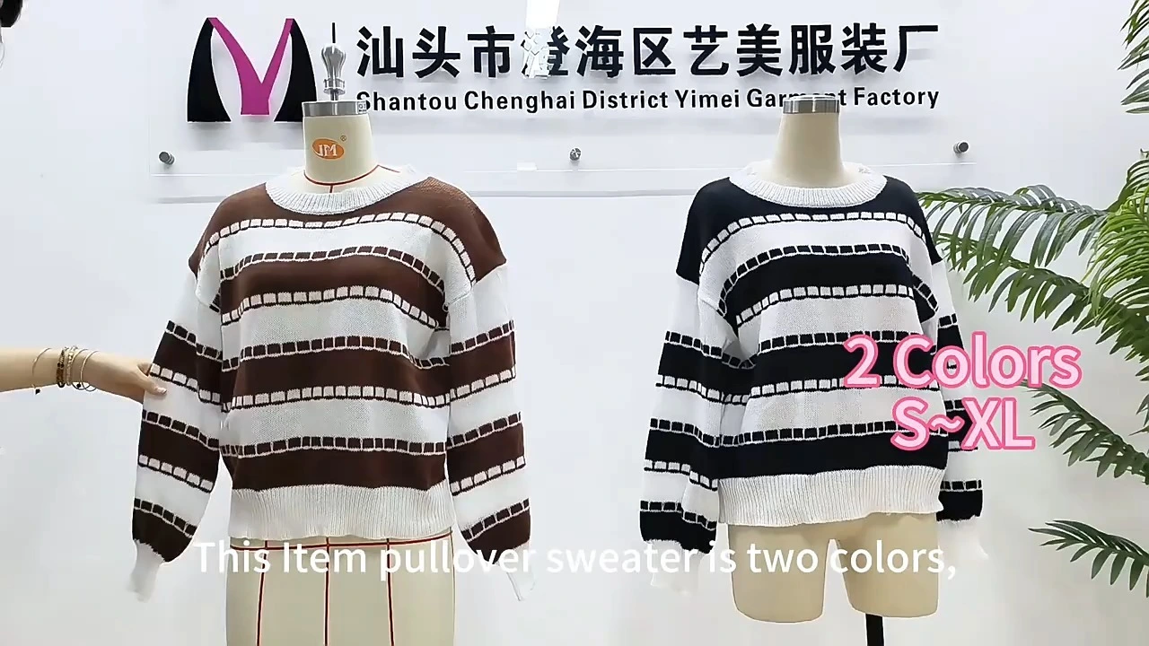 Wholesale Color Block Striped Knit Sweaters Custom Women's Casual Turtleneck Pullovers Factory Direct Pricing 1
