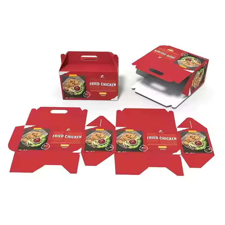 Customized Fried Chicken Kraft Paper Boxes - Food Grade, Handle Design for Fast Food Delivery 7