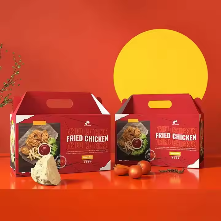 Customized Fried Chicken Kraft Paper Boxes - Food Grade, Handle Design for Fast Food Delivery 6