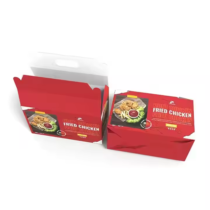 Customized Fried Chicken Kraft Paper Boxes - Food Grade, Handle Design for Fast Food Delivery 5