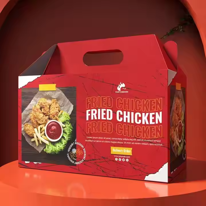 Customized Fried Chicken Kraft Paper Boxes - Food Grade, Handle Design for Fast Food Delivery 4