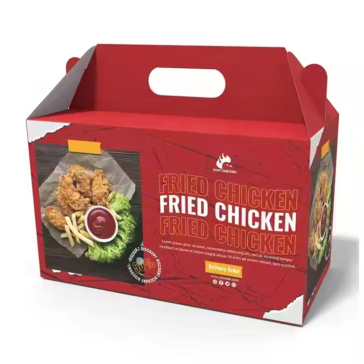 Customized Fried Chicken Kraft Paper Boxes - Food Grade, Handle Design for Fast Food Delivery 2