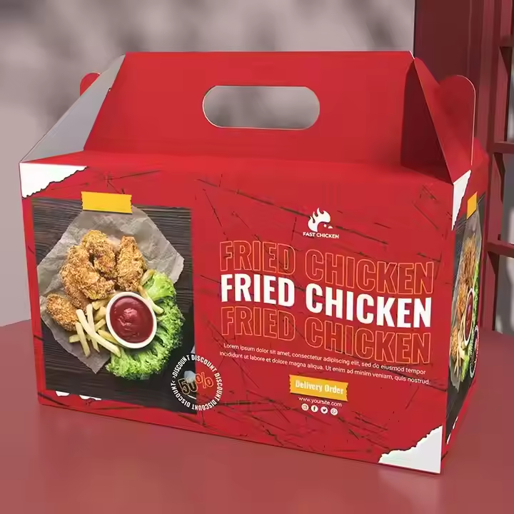 Customized Fried Chicken Kraft Paper Boxes - Food Grade, Handle Design for Fast Food Delivery 3
