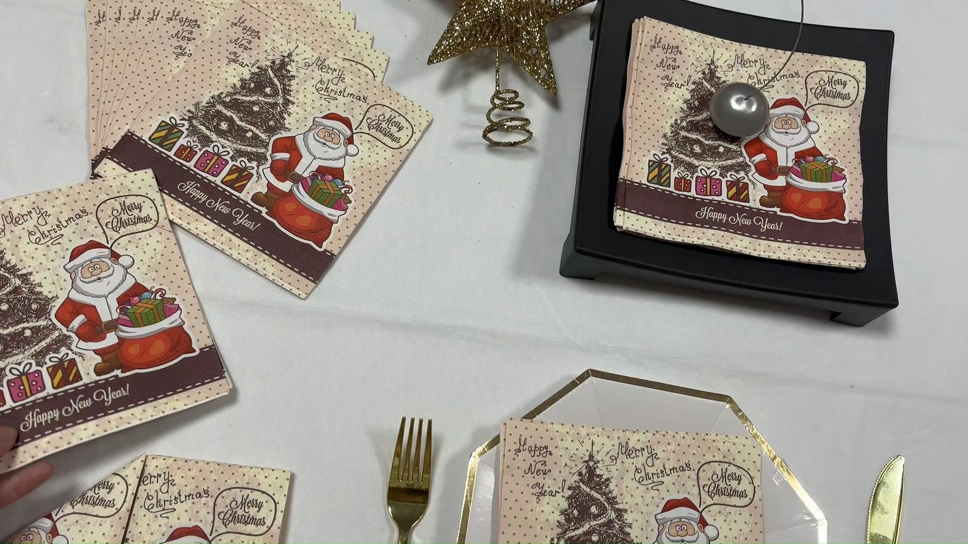 20 PCS Santa Claus Christmas Paper Napkins Disposable, Christmas Holiday Winter Cocktail Dinner Napkins Paper for Decoupage 1