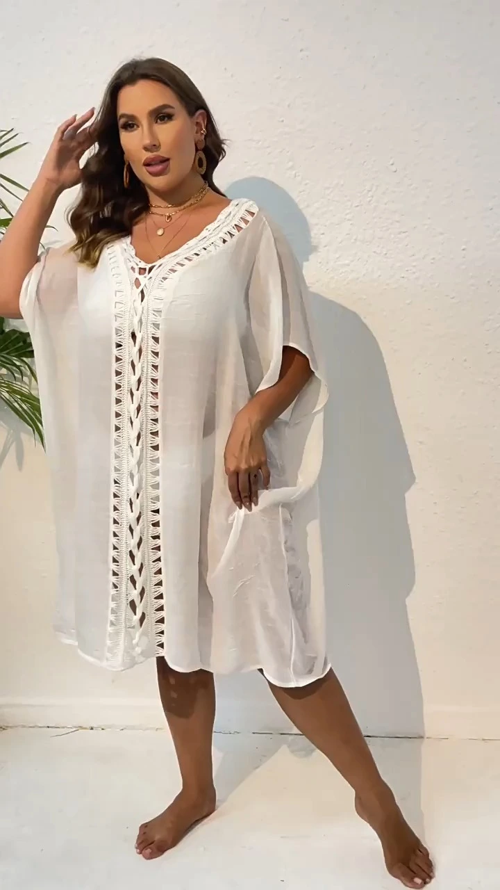 Wholesale Plus Size Crochet Beach Cover Up Dresses Boho Floral Lace-Up Bikini Outerwear Customizable Resort Wear Factory Direct Pricing 1