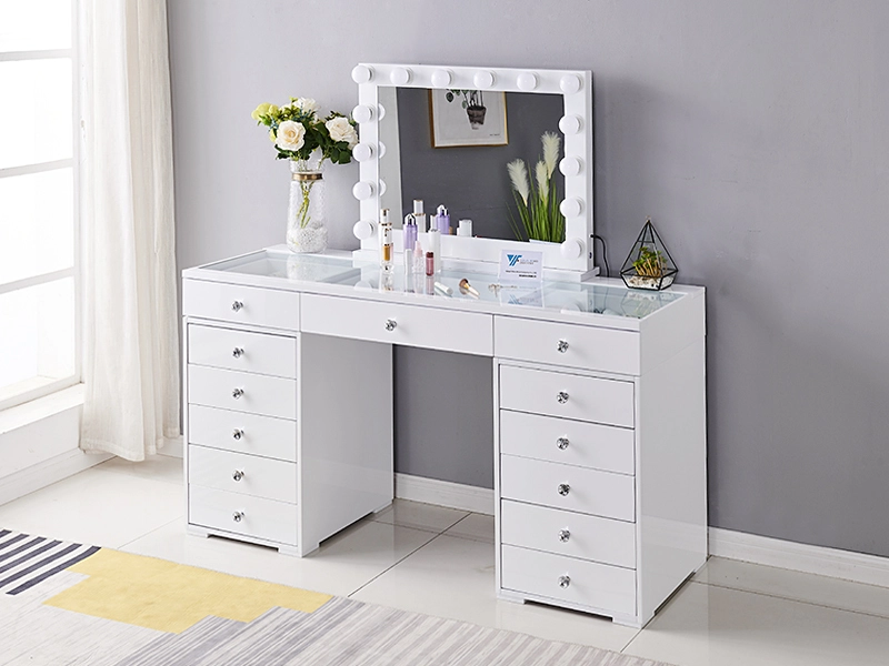 Wooden Vanity Desk with 13 Drawers, LED Mirror & Adjustable Lights 1