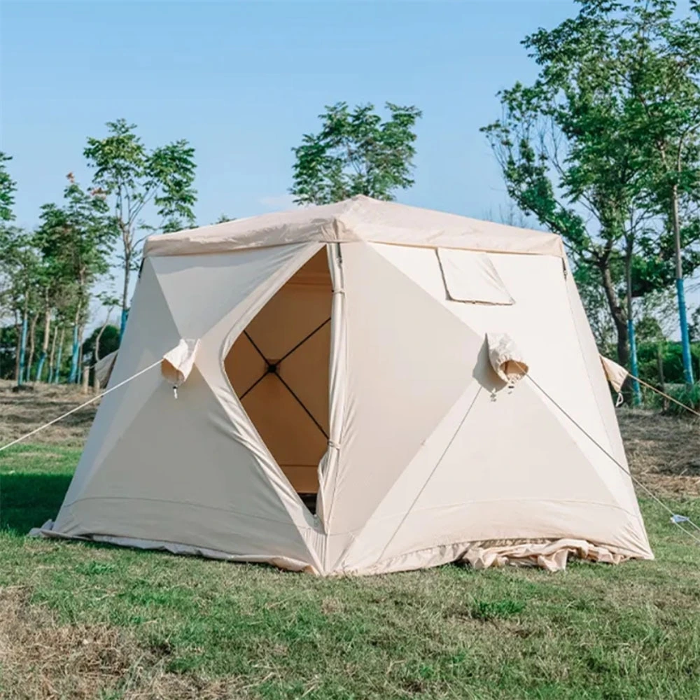 6-8 Person Beige Octagonal BD-19 Ice Fishing Tent Clear Windows Insulated Durable 1