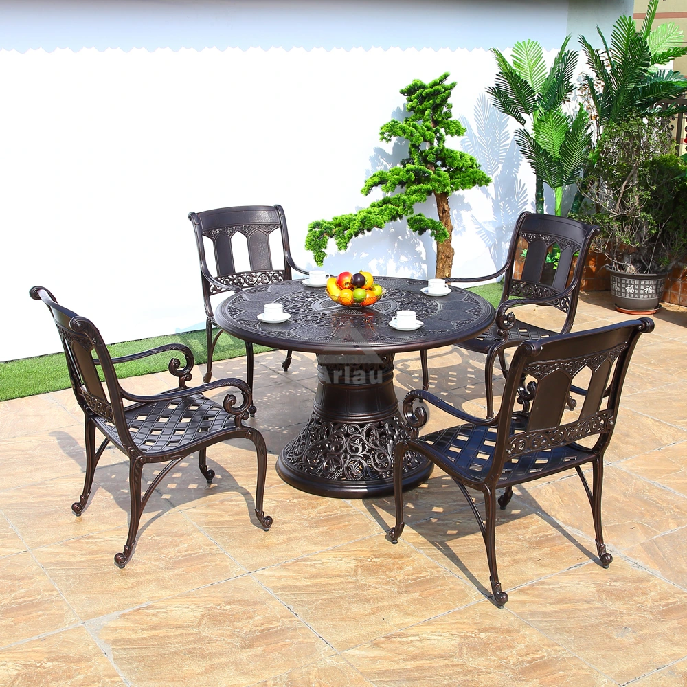 Classical Cast Aluminum Round Table Chairs High Quality Durable Waterproof Outdoor Patio Dining Table Set 1