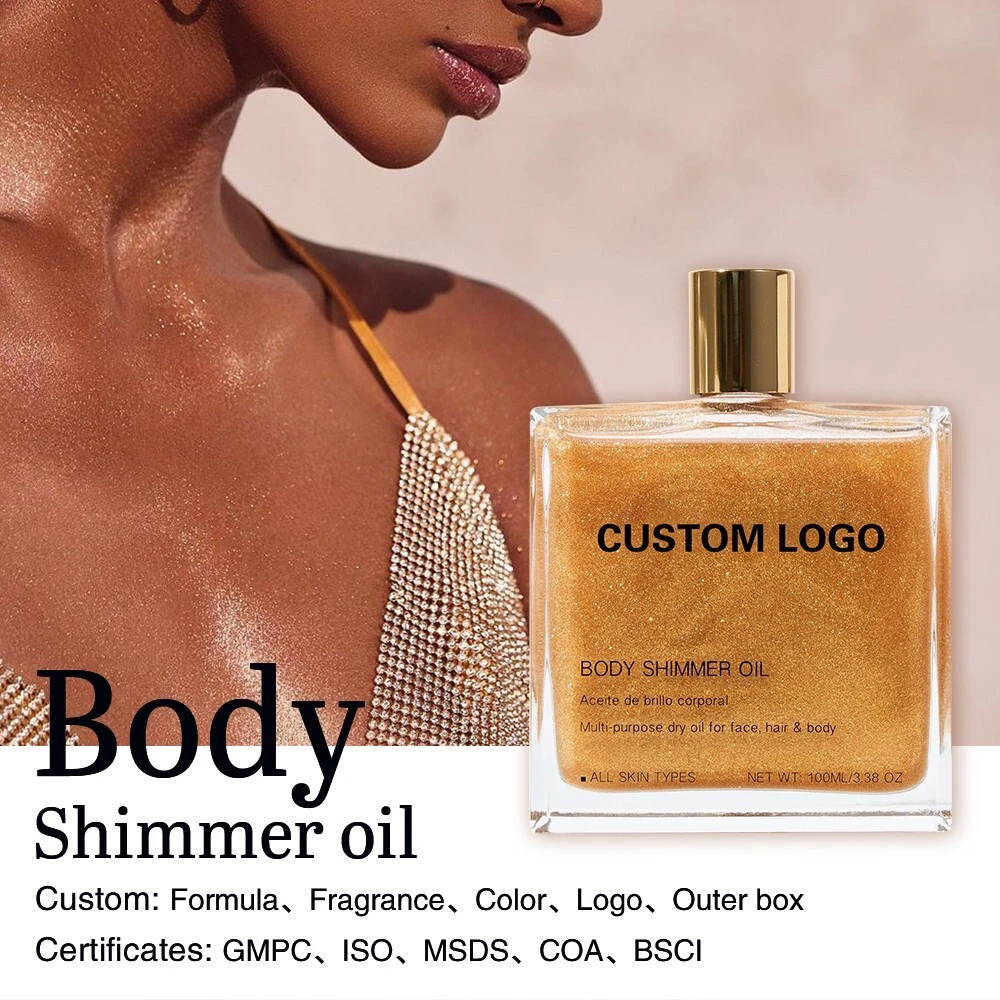 MLM Custom Highlighter Makeup Private Label Glitter Body Shimmer Oil for Skin Glow 1