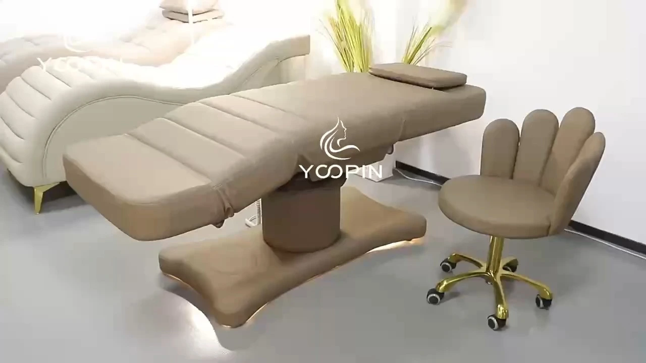 Mesa de masaje cosmético ajustable con base de aleación de aluminio ergonómica moderna y nueva con 3 motores de lujo y curva para pestañas 1