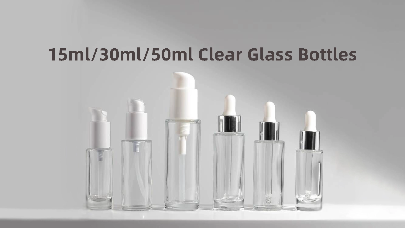 Premium Clear Glass Bottles 15ml-50ml | Air-Tight Dropper & Pump Caps | Refillable Essential Oil Containers for Skincare BEST-311429 1
