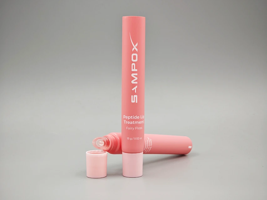 Custom Lipstick Packaging Tube 15g D19mm PE Pink Cap Silicone Tip 1