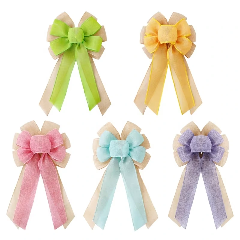 MSD Easter Double Colors Burlap Bows Holiday New Arrival Ribbon Bow Wired Edge Ribbons Bow 1