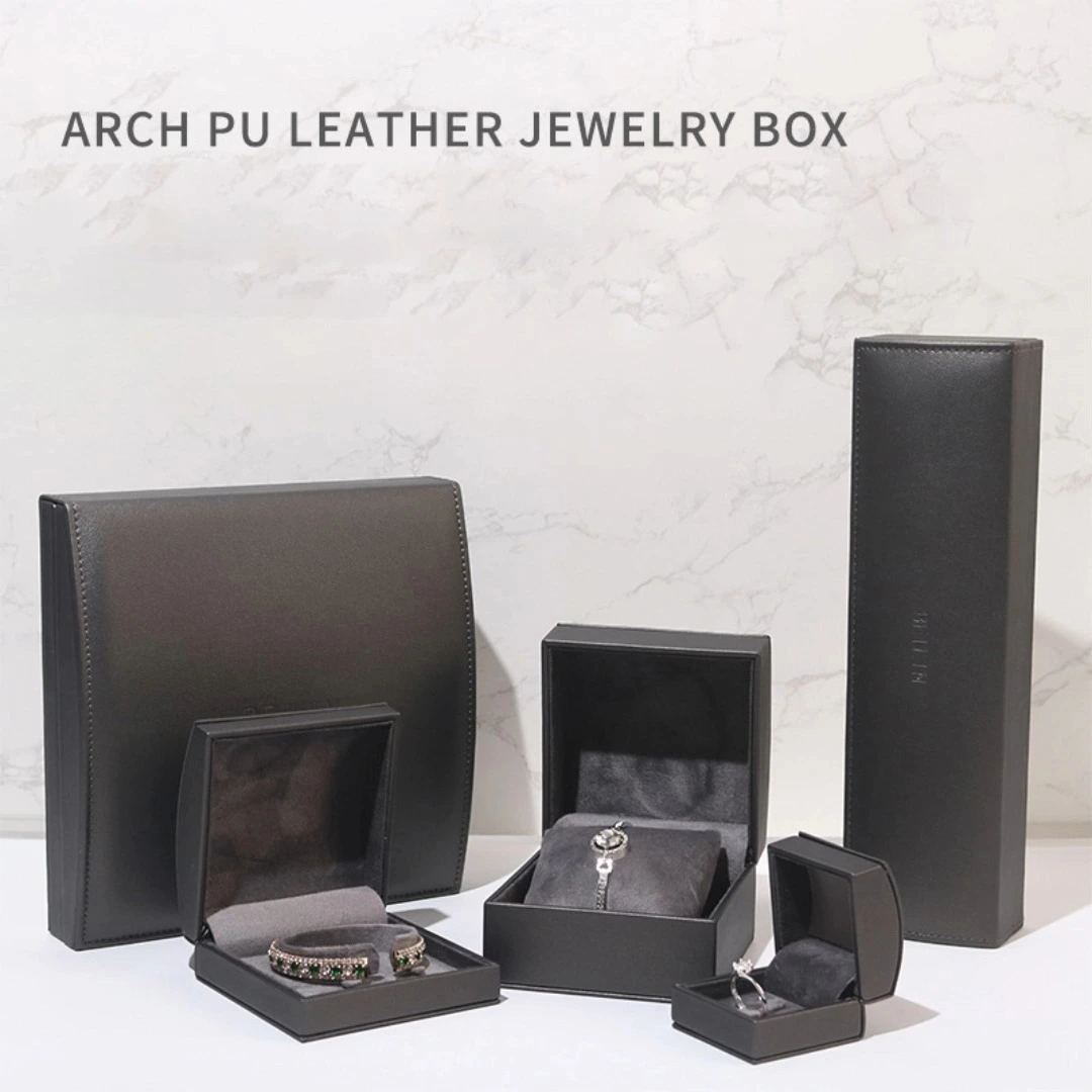 Deluxe premium arched PU leather bracelet ring necklace earrings jewelry case 1