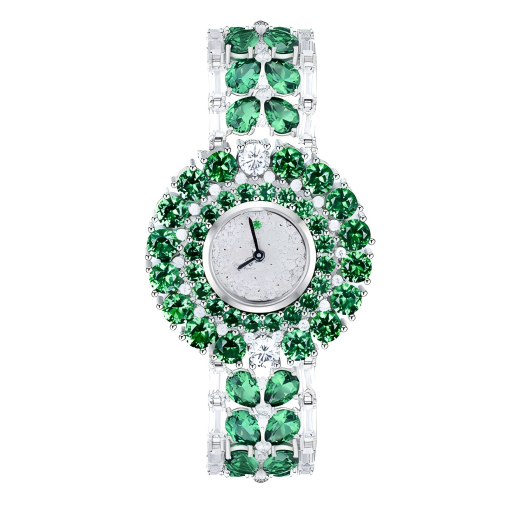 Montre incrustée de pierres précieuses vertes, poésie dynamique au poignet 1
