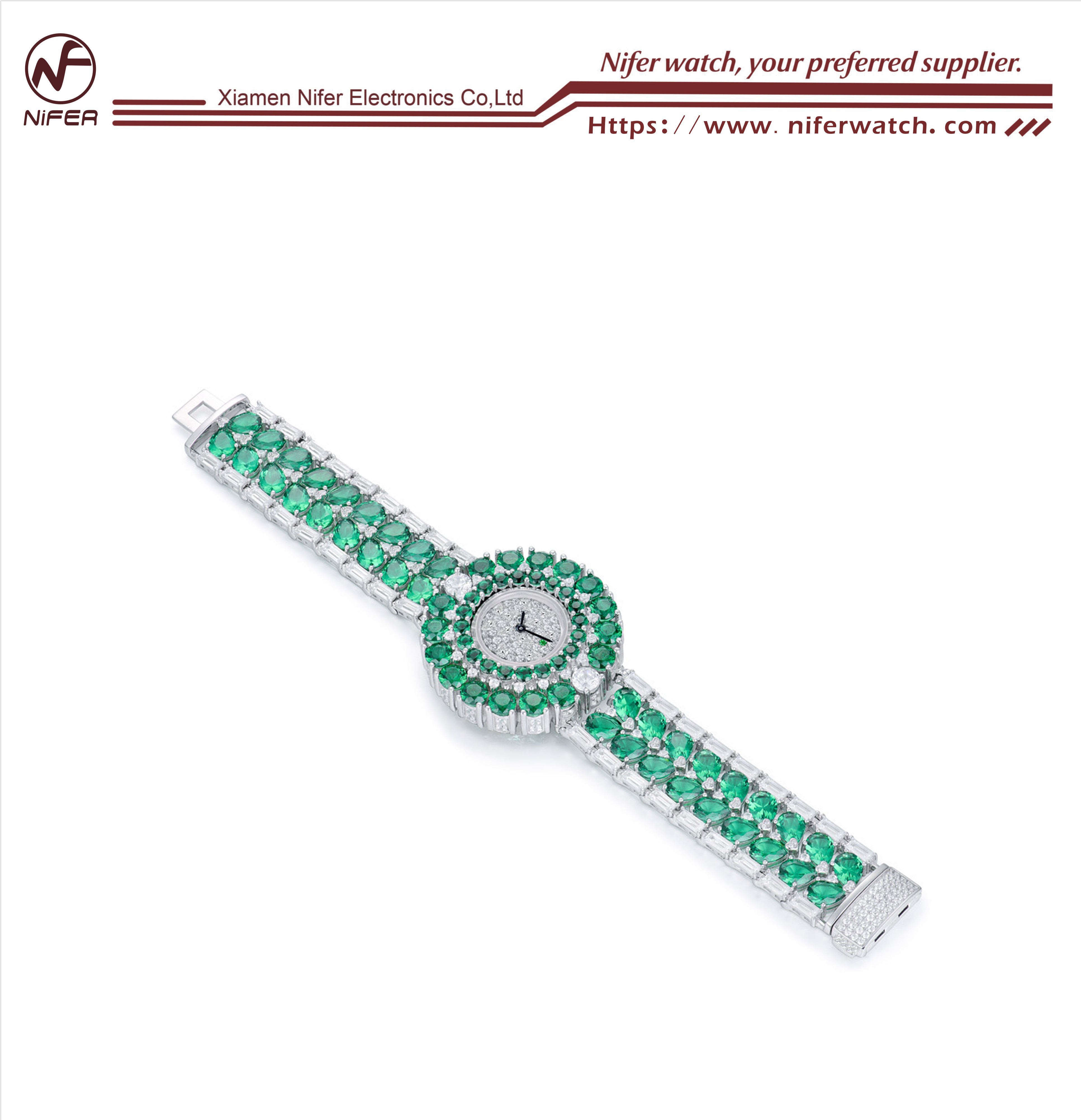 Montre incrustée de pierres précieuses vertes, poésie dynamique au poignet 2