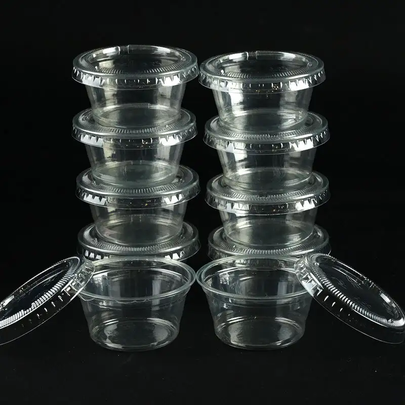 Toples Saus Plastik Dengan Tutup Plastik Bening Makanan Kecil Kotak Wadah Saus Dengan Tutup Organizer Dapur Panci Saus Sekali Pakai 1
