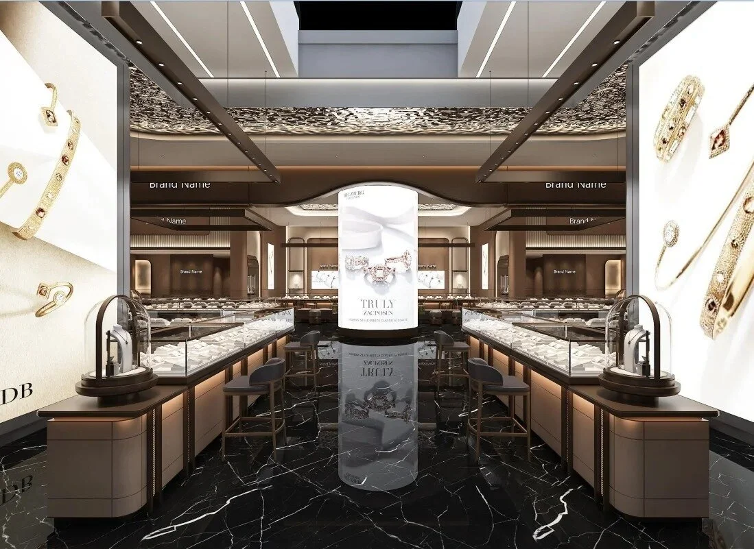 تصميم صندوق عرض مجوهرات زجاجي كبير فاخر وخفيف الوزن 1