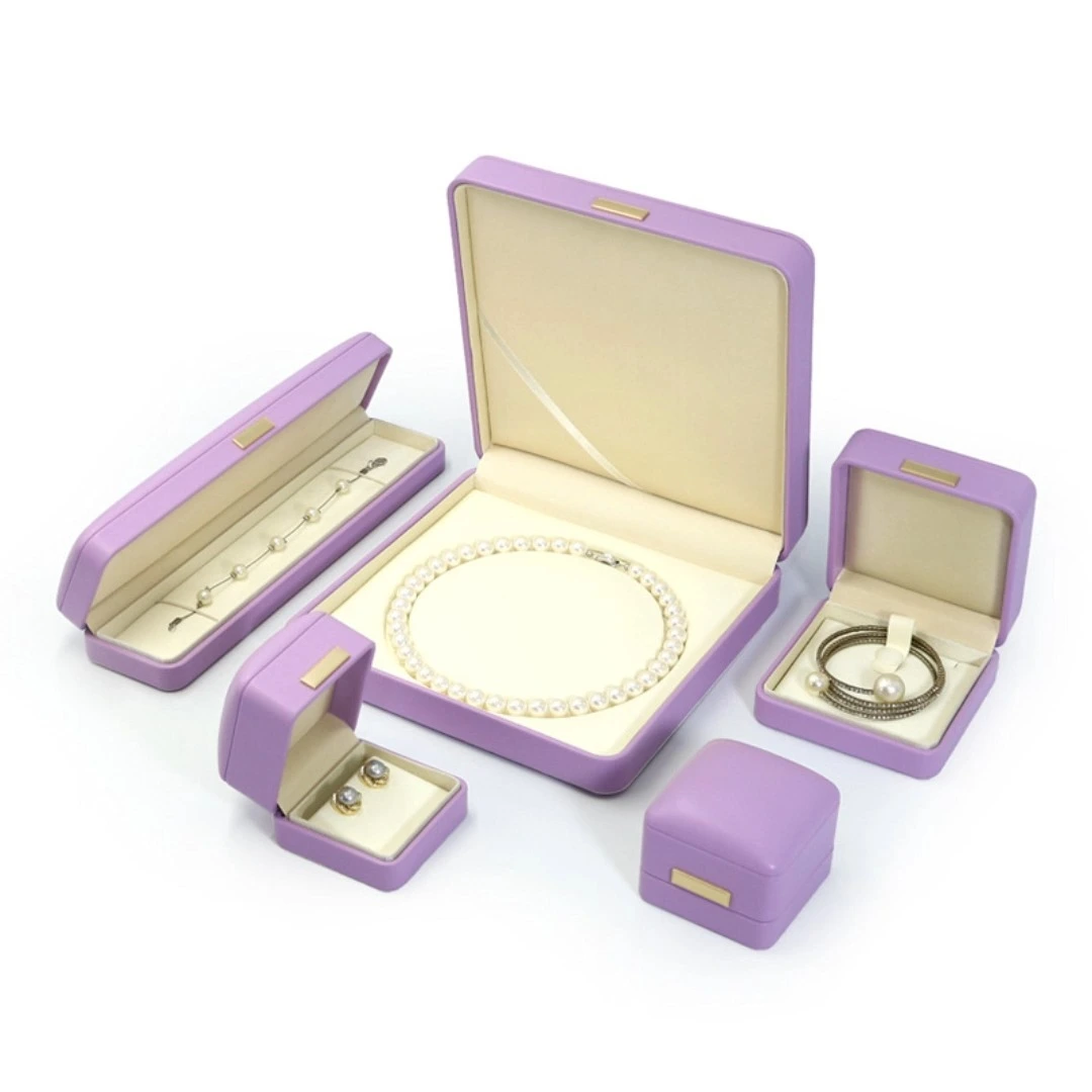 Purple high-end PU leather pearl ring earrings pendant bracelet jewelry storage box 1