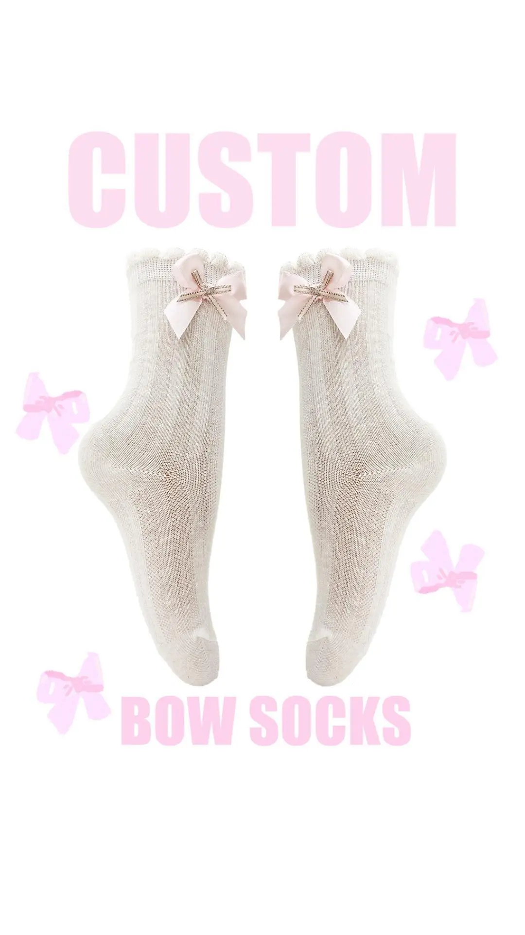 Custom Knitting Socks Breathable Sweet Style Children Bow Socks for Summer/Spring Wear HYC-065 1