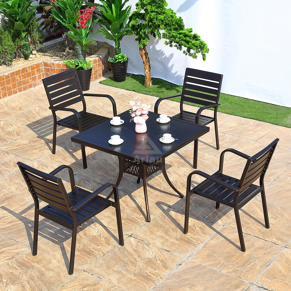 High Quality Waterproof Balcony Park Plastic Wood Kitchen Restaurant Outdoor Courtyard Garden Dining Table 1