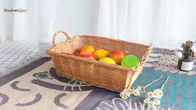 Cesta de armazenamento rústica de vime adequada para cozinha, banheiro, etc. 1