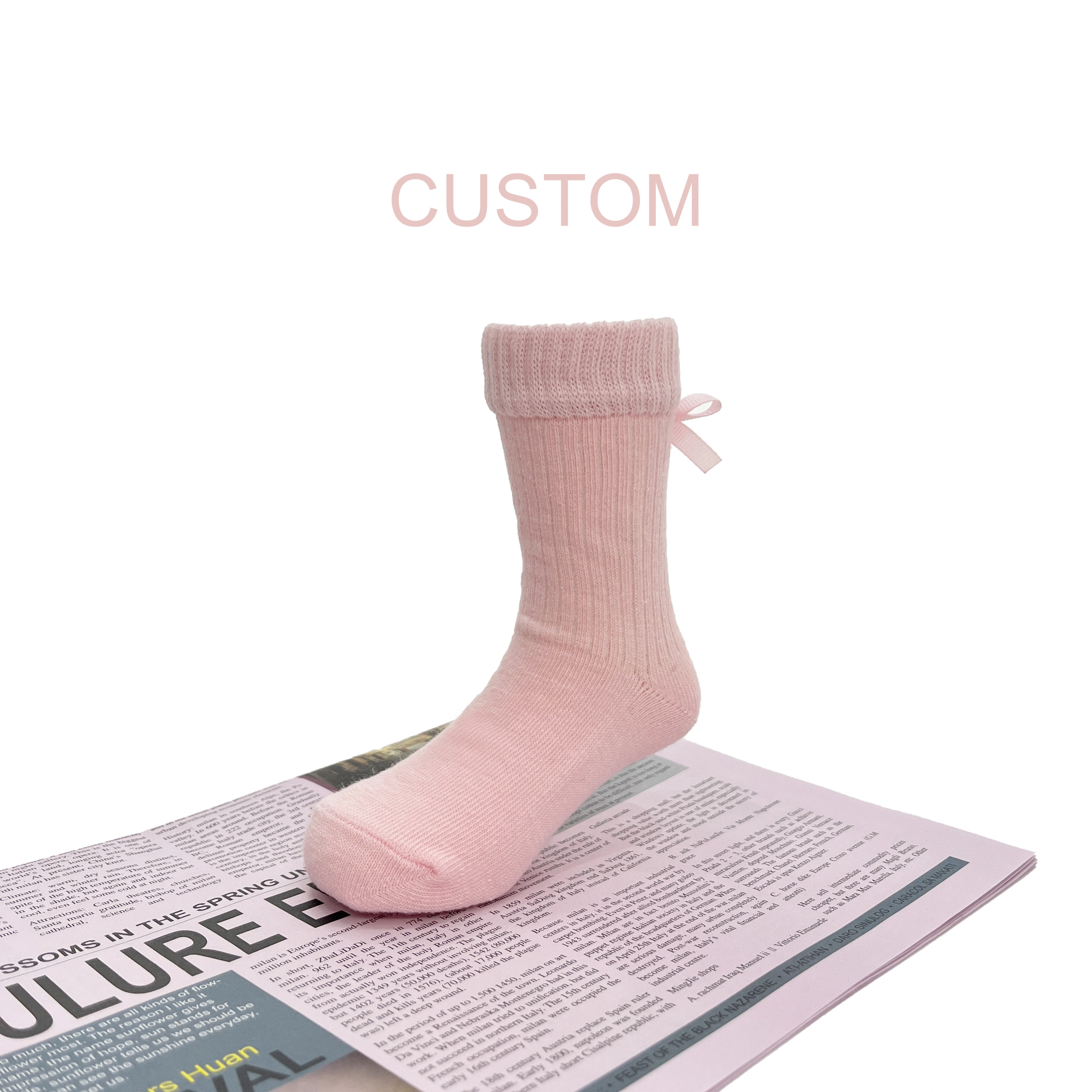 Calcetines de punto con lazo para niños personalizados, color personalizado, tamaño y embalaje, cómodos para niños, transpirables para primavera y verano HYC-074 1