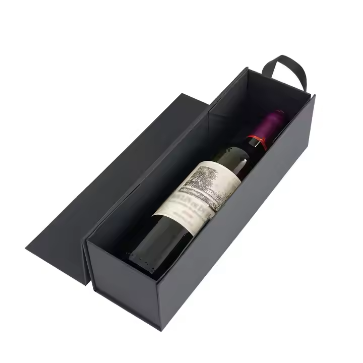 Black Magnetic Collapsible Wine Gift Box Champagne Liquor Wedding Party Packaging 6