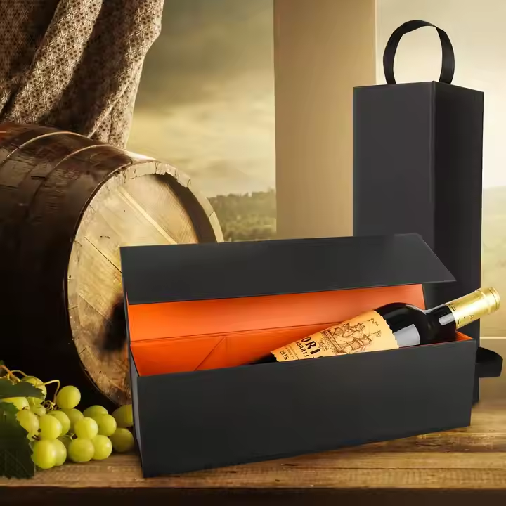 Black Magnetic Collapsible Wine Gift Box Champagne Liquor Wedding Party Packaging 5
