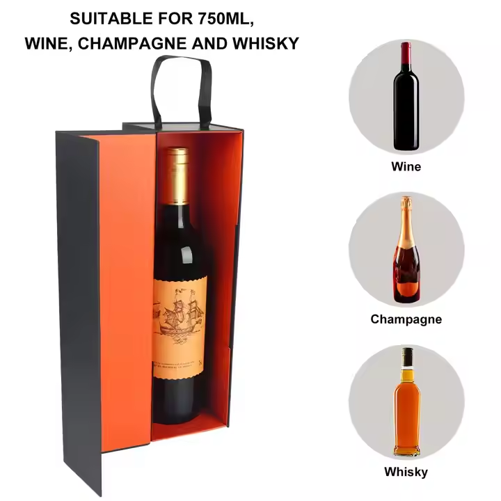 Black Magnetic Collapsible Wine Gift Box Champagne Liquor Wedding Party Packaging 4