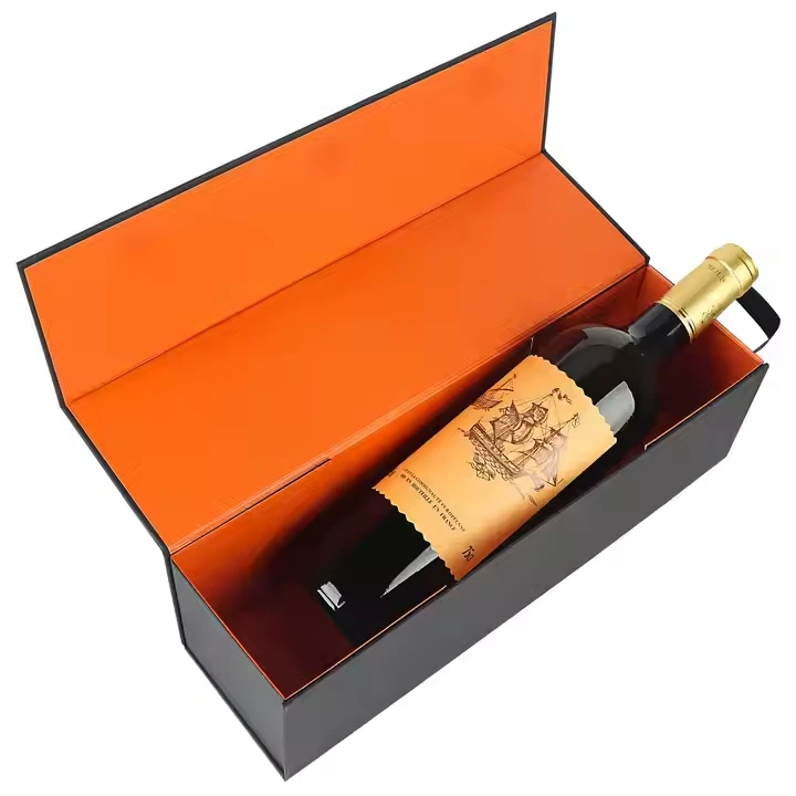 Black Magnetic Collapsible Wine Gift Box Champagne Liquor Wedding Party Packaging 1
