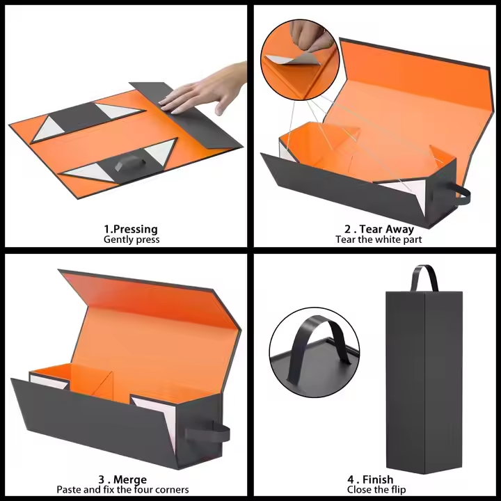 Black Magnetic Collapsible Wine Gift Box Champagne Liquor Wedding Party Packaging 2