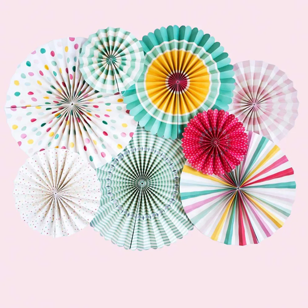 Magic Lights Multi-Color Paper Fãs para Tea Party Weddding Spring Birthday Birthday Decoration Hanging Home Party Party 1